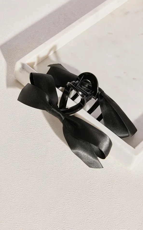Showpo Ness Hair Clip 8211 Large Bow Detail Claw Clip In Black Women Hair