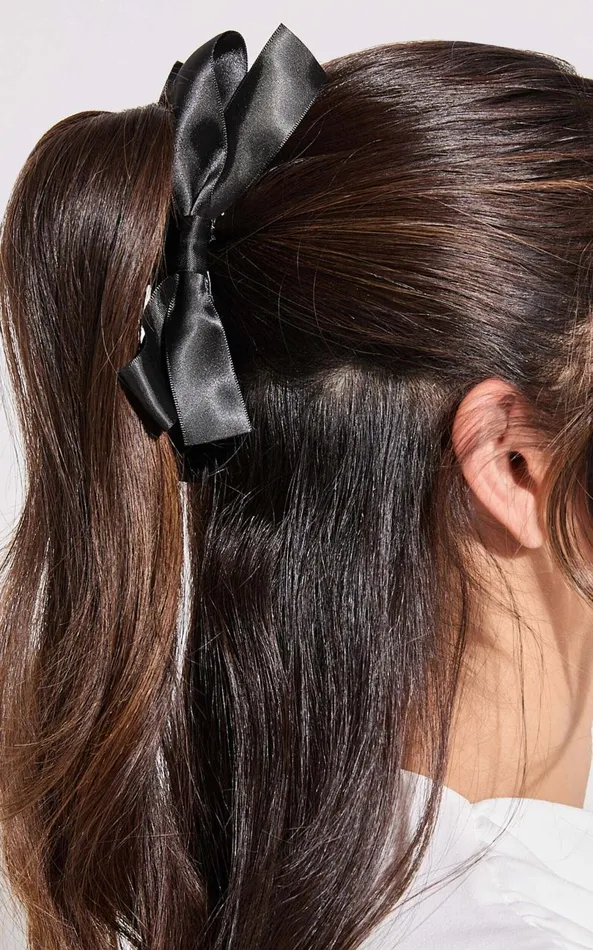 Showpo Ness Hair Clip 8211 Large Bow Detail Claw Clip In Black Women Hair