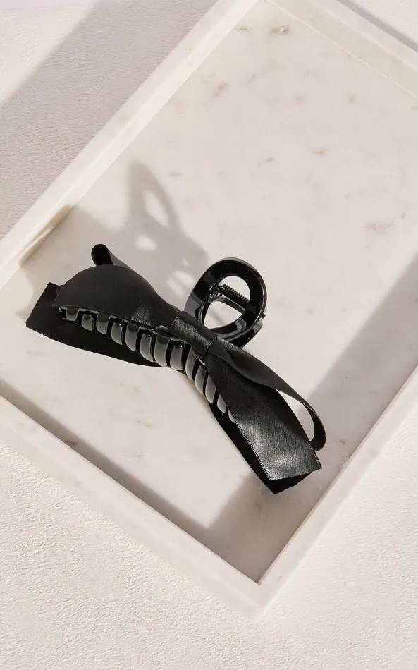 Showpo Ness Hair Clip 8211 Large Bow Detail Claw Clip In Black Women Hair