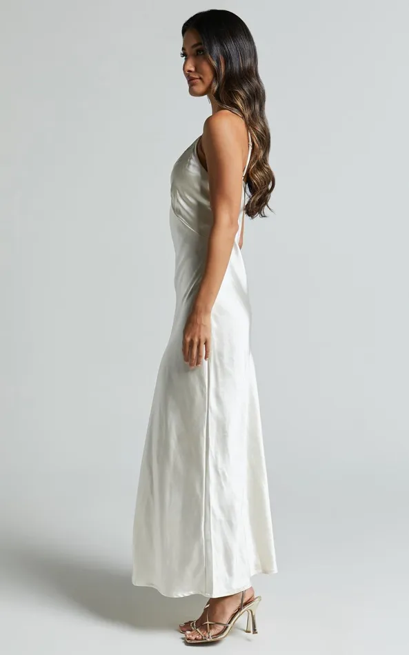 Showpo Niall Midi Dress 8211 V Neck Satin Slip Dress In Pearl Women Dresses
