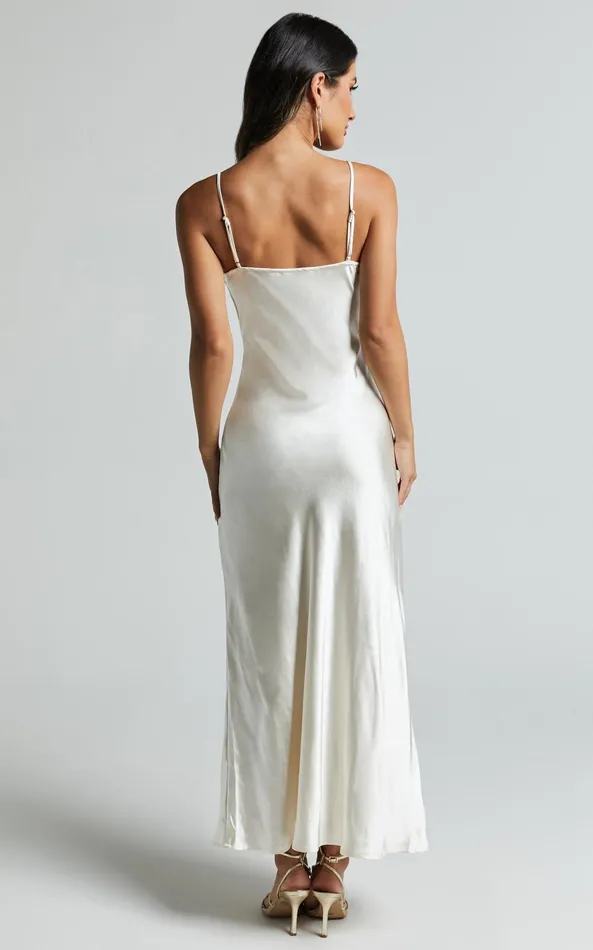 Showpo Niall Midi Dress 8211 V Neck Satin Slip Dress In Pearl Women Dresses