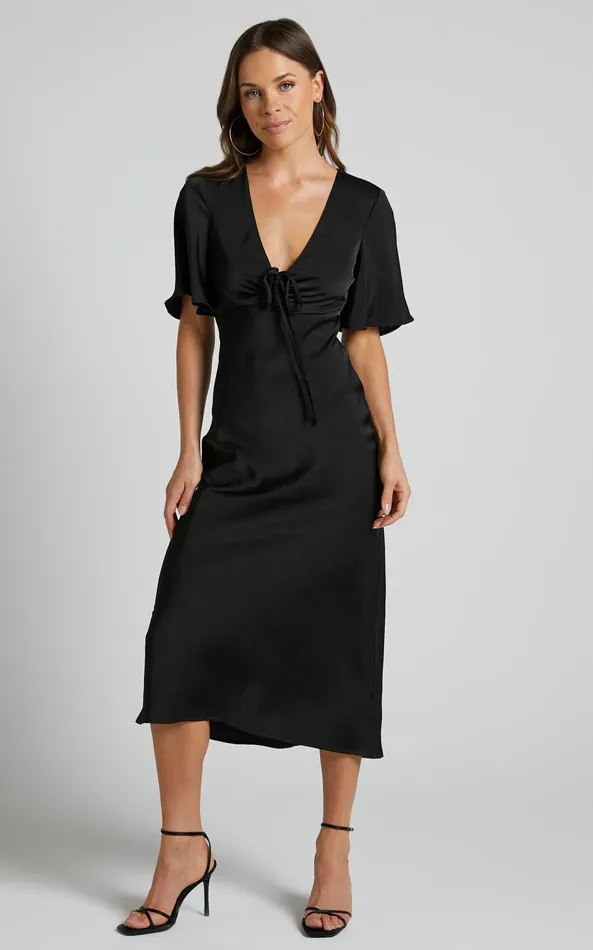 Showpo Nicholla Midi Dress 8211 Ruched Front Angel Sleeve Slip Dress In Black Women Curve Clothes Showpo Nicholla Midi Dress 8211 Ruched Front Angel Sleeve Slip Dress In Black Women Curve Clothes