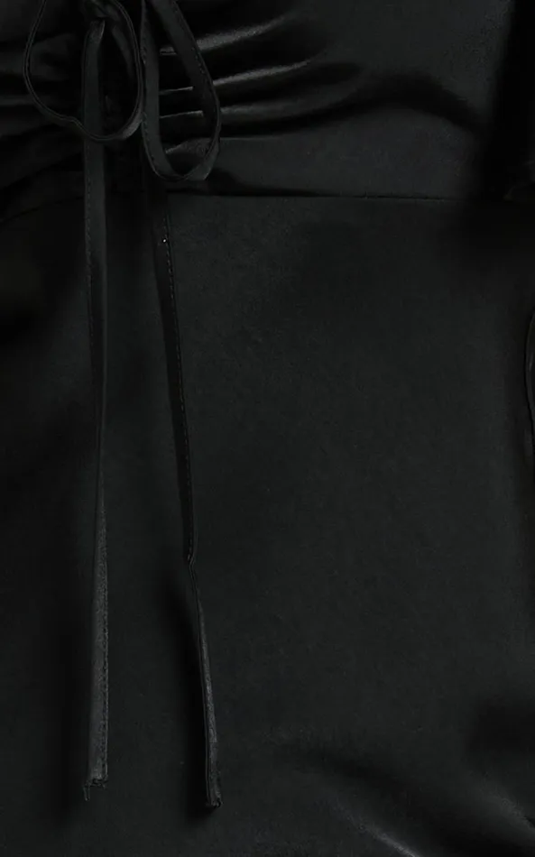 Showpo Nicholla Midi Dress 8211 Ruched Front Angel Sleeve Slip Dress In Black Women Curve Clothes