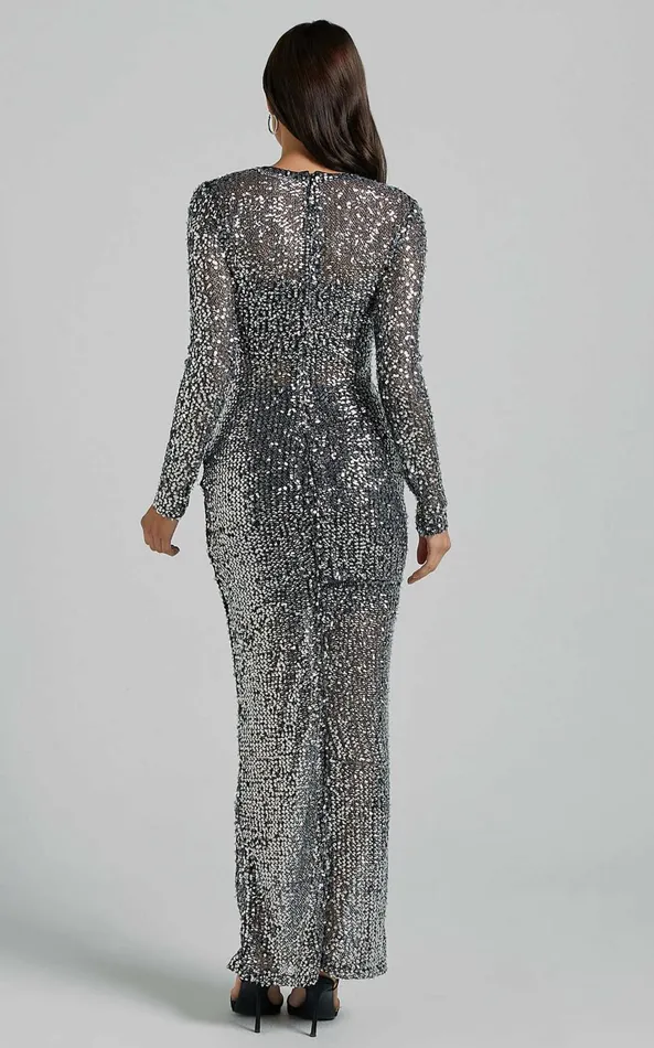 Showpo Nicky Maxi Dress 8211 Sequin Long Sleeve Dress In Black Women Dresses