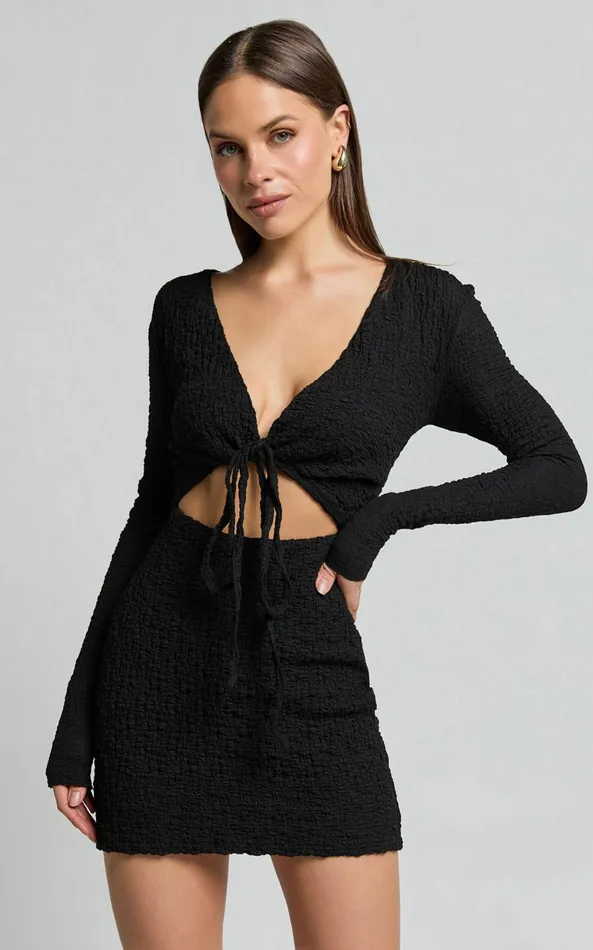 Showpo Nicky Mini Dress 8211 Textured Plunge Cut Out Dress In Black Women Dresses Showpo Nicky Mini Dress 8211 Textured Plunge Cut Out Dress In Black Women Dresses