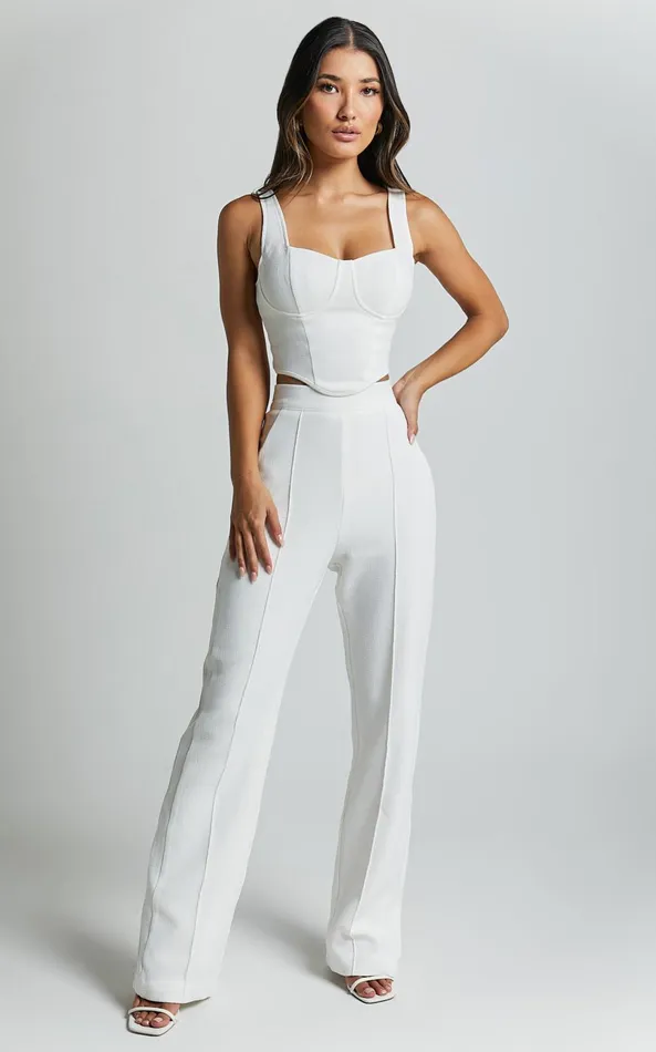 Showpo Nico Pants 8211 High Waist Front Pleated Pants In Ivory Women Pants