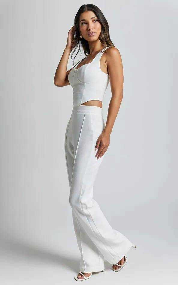 Showpo Nico Pants 8211 High Waist Front Pleated Pants In Ivory Women Pants