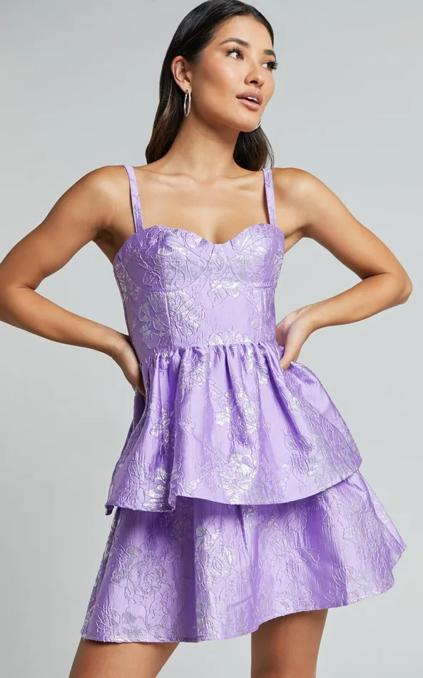 Showpo Nikkita Mini Dress 8211 Shoulder Tie Bustier Tiered Dress In Purple Women Dresses Showpo Nikkita Mini Dress 8211 Shoulder Tie Bustier Tiered Dress In Purple Women Dresses