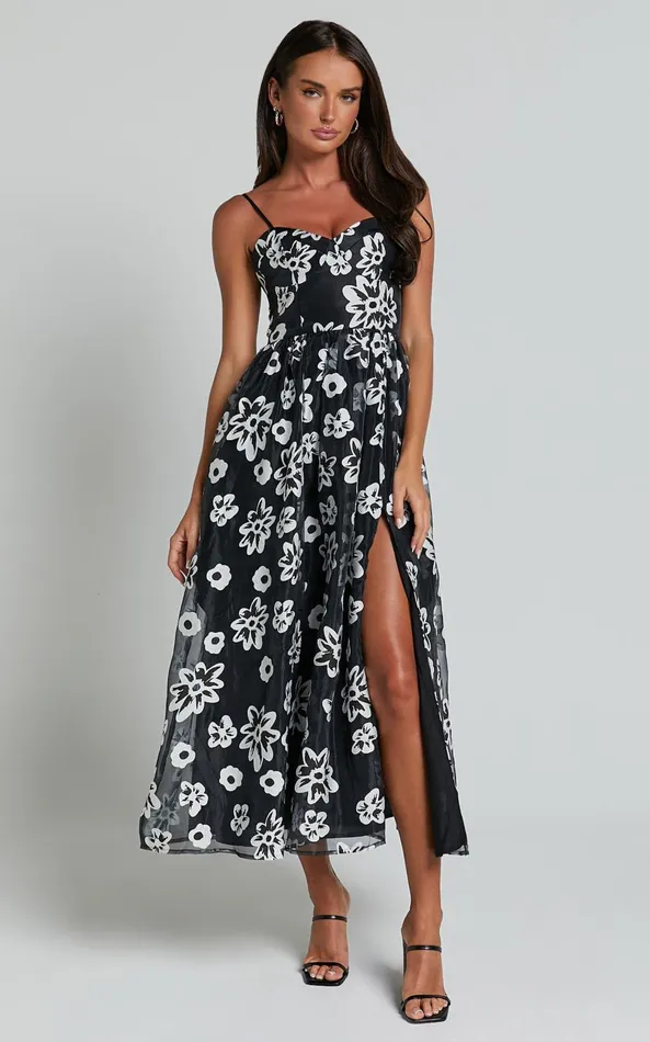 Showpo Nikky Midi Dress 8211 Organza Full Skirt Dress In Black Floral Women Dresses Showpo Nikky Midi Dress 8211 Organza Full Skirt Dress In Black Floral Women Dresses