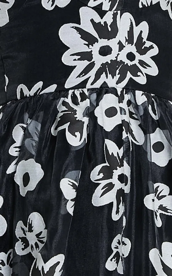 Showpo Nikky Midi Dress 8211 Organza Full Skirt Dress In Black Floral Women Dresses