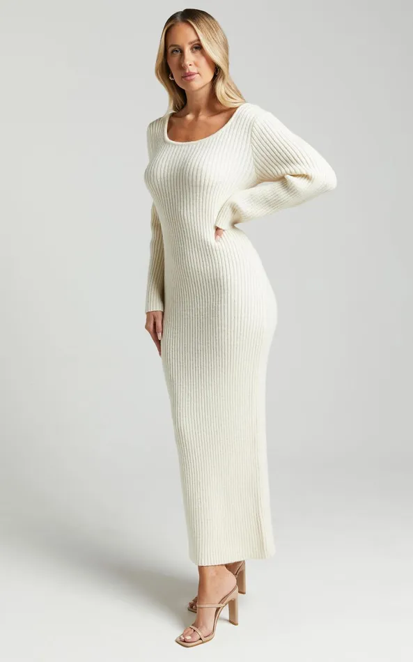 Showpo Nina Knitted Maxi Dress 8211 Scoop Neck Knitted Maxi Dress In Beige Women Dresses