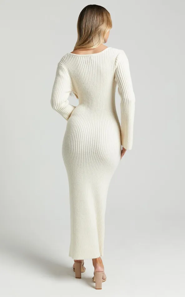 Showpo Nina Knitted Maxi Dress 8211 Scoop Neck Knitted Maxi Dress In Beige Women Dresses