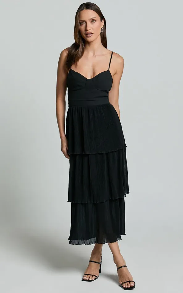 Showpo Nina Midi Dress 8211 Bustier Frill Detail Dress In Black Women Dresses Showpo Nina Midi Dress 8211 Bustier Frill Detail Dress In Black Women Dresses