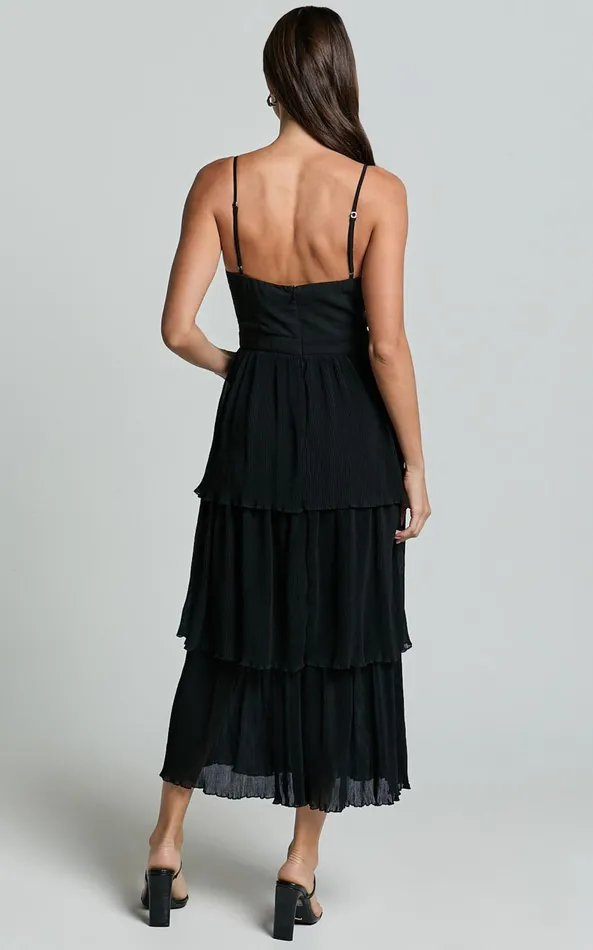 Showpo Nina Midi Dress 8211 Bustier Frill Detail Dress In Black Women Dresses