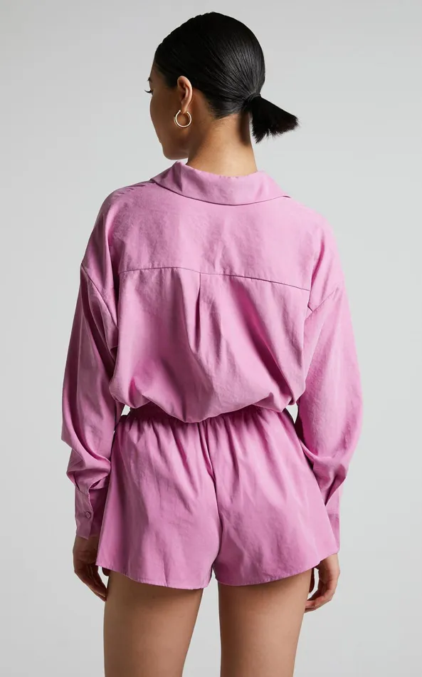 Showpo Niobe Shirt 8211 Relaxed Button Up Long Sleeve Shirt In Pink Women Tops