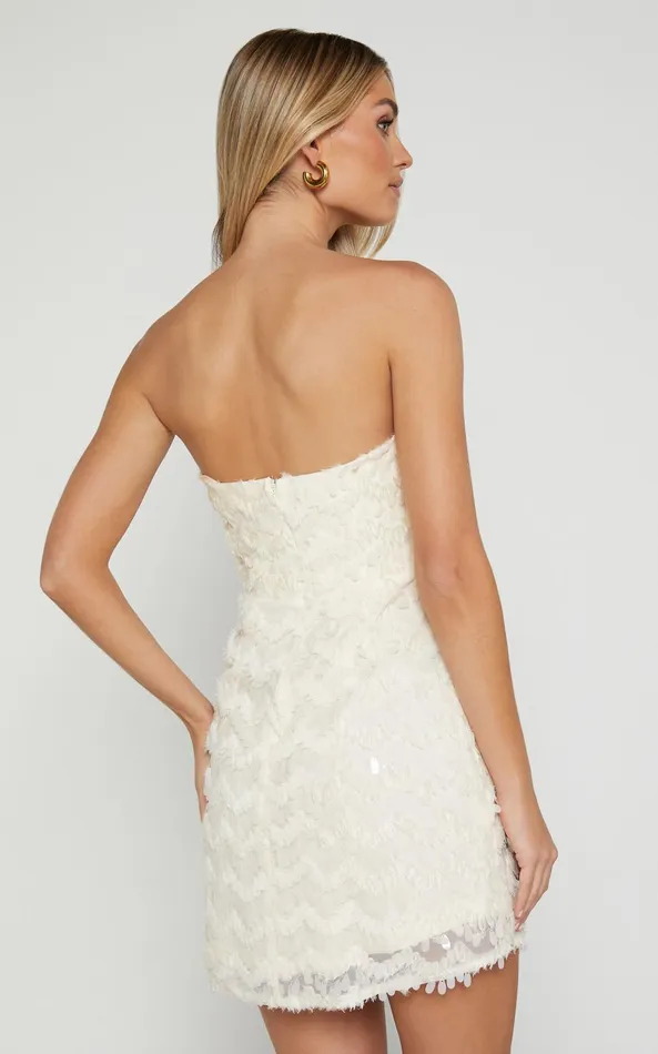 Showpo Nola Mini Dress 8211 Strapless Sequin Dress In Cream Women Dresses