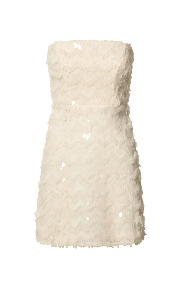 Showpo Nola Mini Dress 8211 Strapless Sequin Dress In Cream Women Dresses