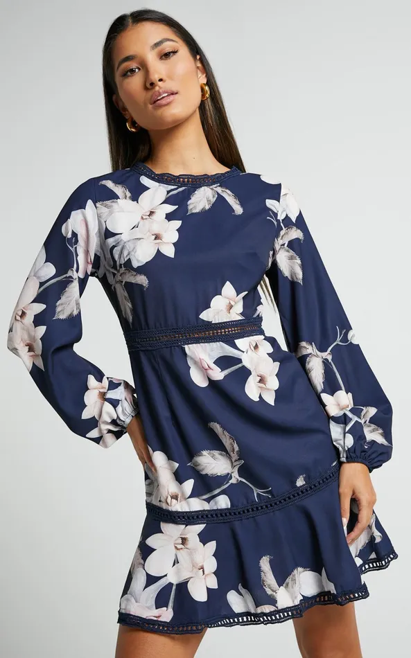 Showpo Not Missing Out Mini Dress 8211 Long Puff Sleeve Dress In Navy Floral Women Curve Clothes Showpo Not Missing Out Mini Dress 8211 Long Puff Sleeve Dress In Navy Floral Women Curve Clothes