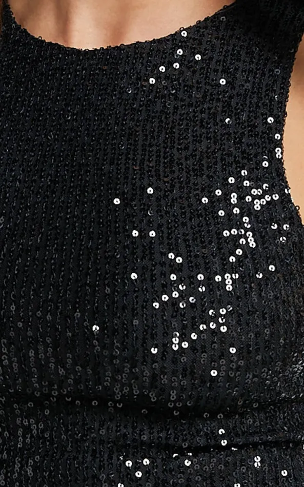 Showpo Nouvel Top 8211 High Neck Sequin Tank Top In Black Women Tops
