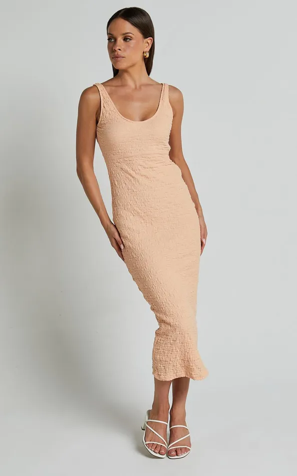 Showpo Novida Midi Dress 8211 Textured Bodycon Dress In Sherbet Women Dresses Showpo Novida Midi Dress 8211 Textured Bodycon Dress In Sherbet Women Dresses