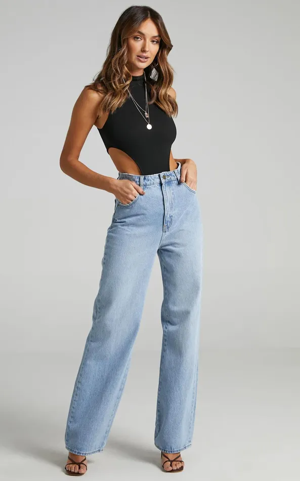 Showpo Nuala Bodysuit 8211 High Neck Side Cut Out Bodysuit In Black Women Curve Clothes