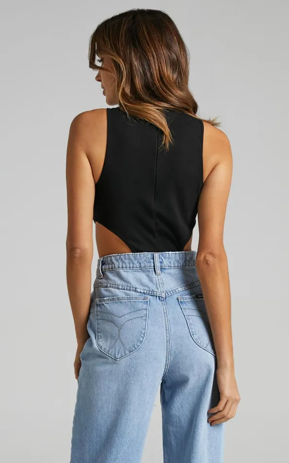 Showpo Nuala Bodysuit 8211 High Neck Side Cut Out Bodysuit In Black Women Curve Clothes