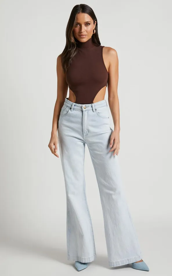Showpo Nuala Bodysuit 8211 High Neck Side Cut Out Bodysuit In Chocolate Women Curve Clothes Showpo Nuala Bodysuit 8211 High Neck Side Cut Out Bodysuit In Chocolate Women Curve Clothes