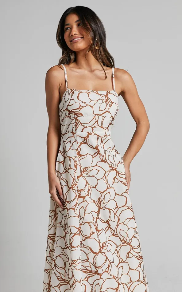 Showpo Nylia Midi Dress 8211 Strappy Fit And Flare Dress In White Floral Women Dresses