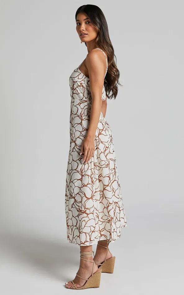 Showpo Nylia Midi Dress 8211 Strappy Fit And Flare Dress In White Floral Women Dresses