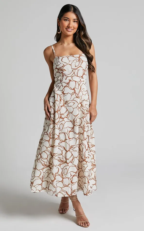 Showpo Nylia Midi Dress 8211 Strappy Fit And Flare Dress In White Floral Women Dresses