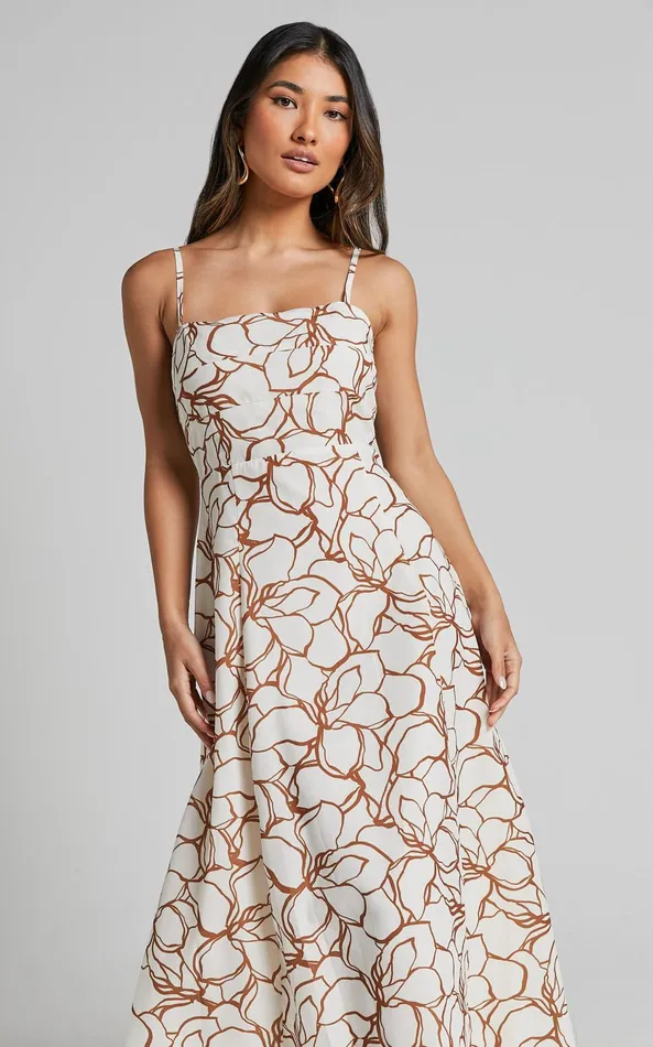 Showpo Nylia Midi Dress 8211 Strappy Fit And Flare Dress In White Floral Women Dresses