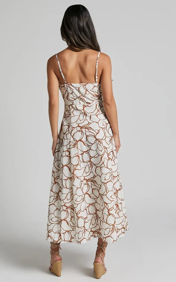 Showpo Nylia Midi Dress 8211 Strappy Fit And Flare Dress In White Floral Women Dresses