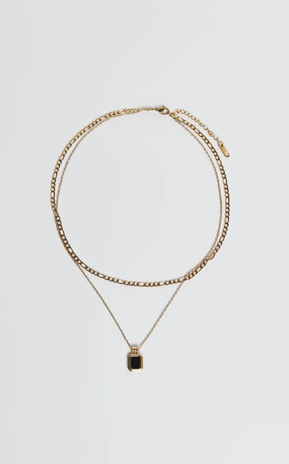 Showpo Odessa Necklace 8211 Black Pendant Chain Layered Necklace In Gold Women Necklaces