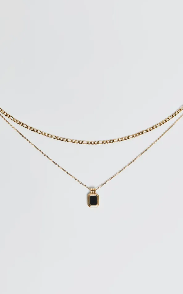Showpo Odessa Necklace 8211 Black Pendant Chain Layered Necklace In Gold Women Necklaces