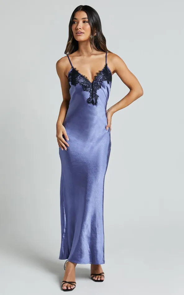 Showpo Ofeliya Midi Dress 8211 Lace Trim Satin Slip Dress In Cornflower Blue Women Dresses Showpo Ofeliya Midi Dress 8211 Lace Trim Satin Slip Dress In Cornflower Blue Women Dresses