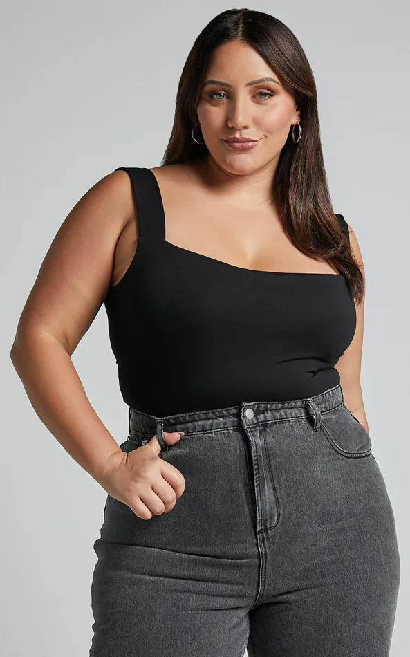 Showpo Off My Back Bodysuit 8211 Square Neck Bodysuit In Black Women Curve Clothes