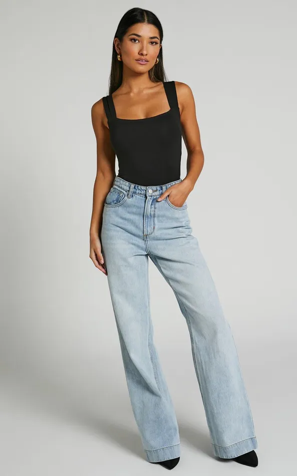 Showpo Off My Back Bodysuit 8211 Square Neck Bodysuit In Black Women Curve Clothes
