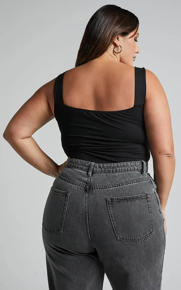 Showpo Off My Back Bodysuit 8211 Square Neck Bodysuit In Black Women Curve Clothes