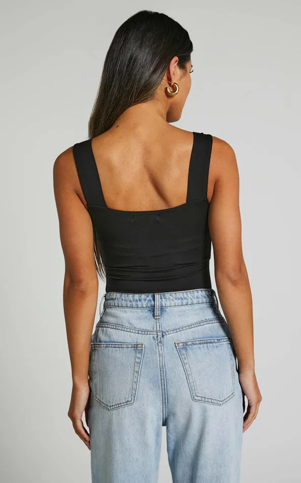 Showpo Off My Back Bodysuit 8211 Square Neck Bodysuit In Black Women Curve Clothes