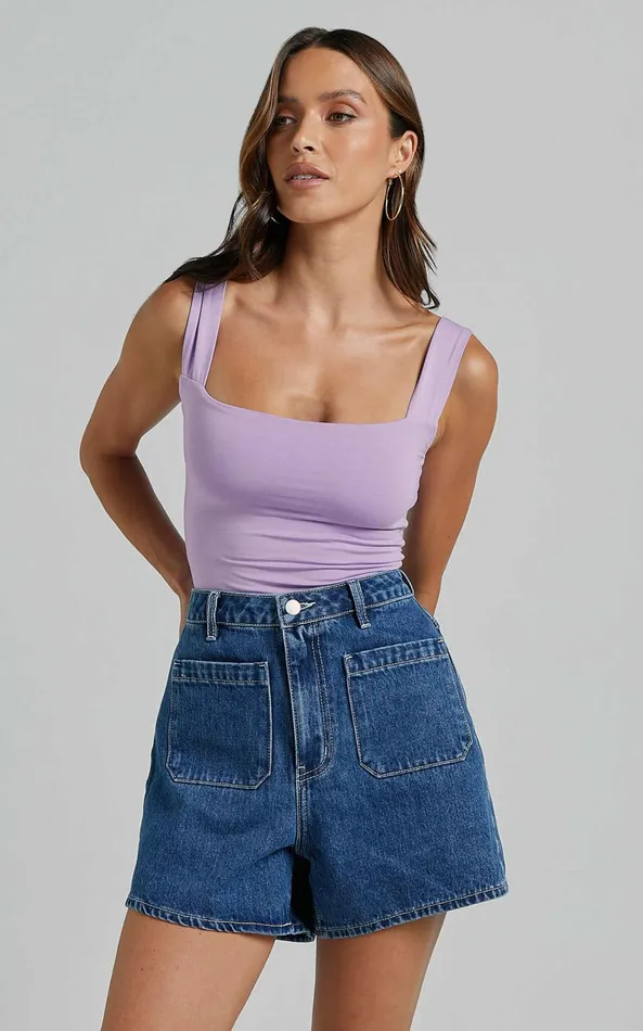 Showpo Off My Back Bodysuit 8211 Square Neck Bodysuit In Lilac Women Basics
