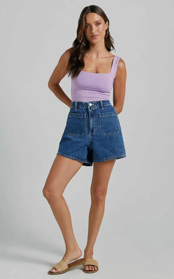 Showpo Off My Back Bodysuit 8211 Square Neck Bodysuit In Lilac Women Basics