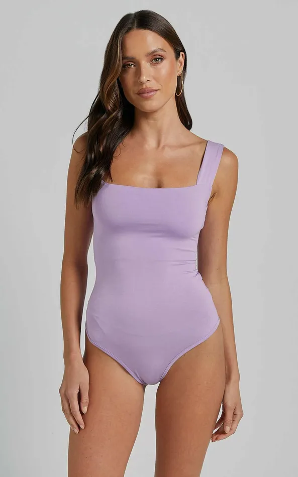 Showpo Off My Back Bodysuit 8211 Square Neck Bodysuit In Lilac Women Basics