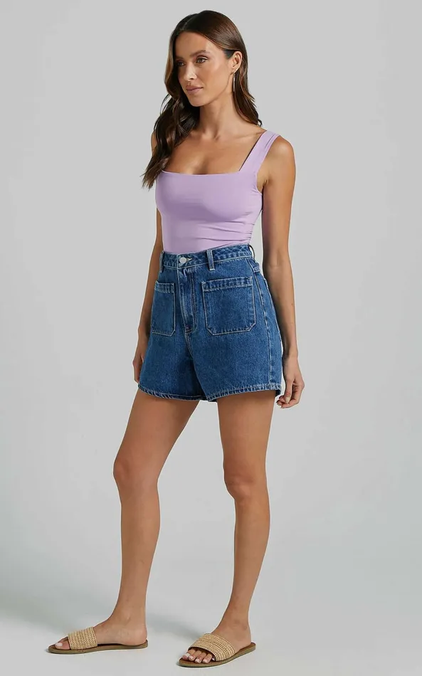 Showpo Off My Back Bodysuit 8211 Square Neck Bodysuit In Lilac Women Basics