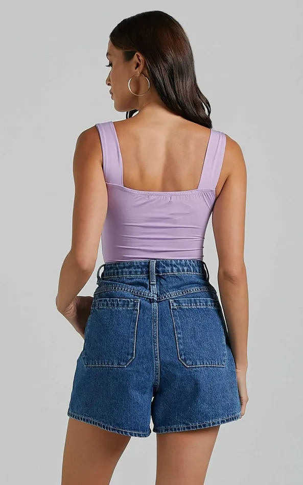 Showpo Off My Back Bodysuit 8211 Square Neck Bodysuit In Lilac Women Basics