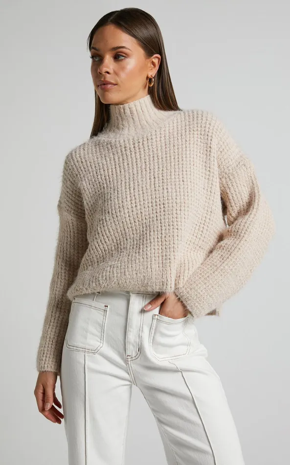 Showpo Olea Jumper 8211 Turtle Neck Furry Knit Jumper In Beige Women Knitwear Showpo Olea Jumper 8211 Turtle Neck Furry Knit Jumper In Beige Women Knitwear