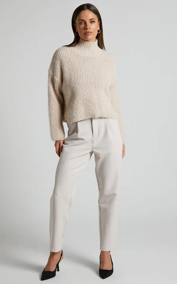 Showpo Olea Jumper 8211 Turtle Neck Furry Knit Jumper In Beige Women Knitwear
