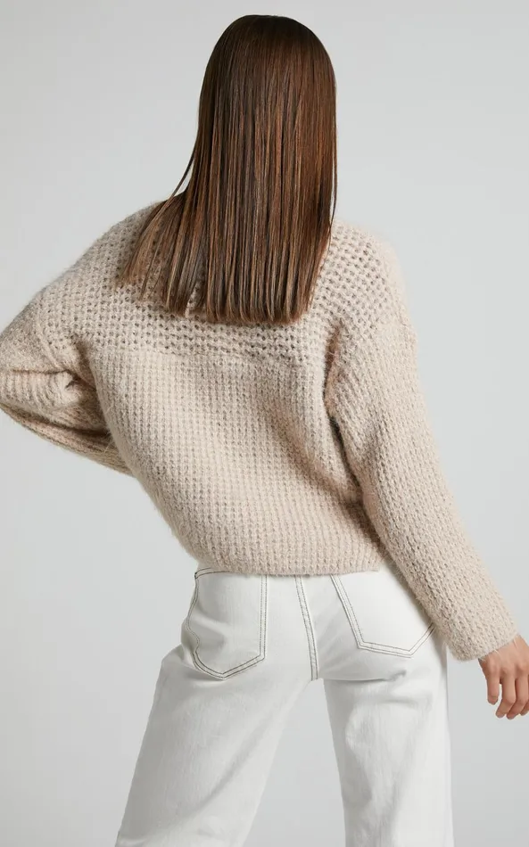 Showpo Olea Jumper 8211 Turtle Neck Furry Knit Jumper In Beige Women Knitwear