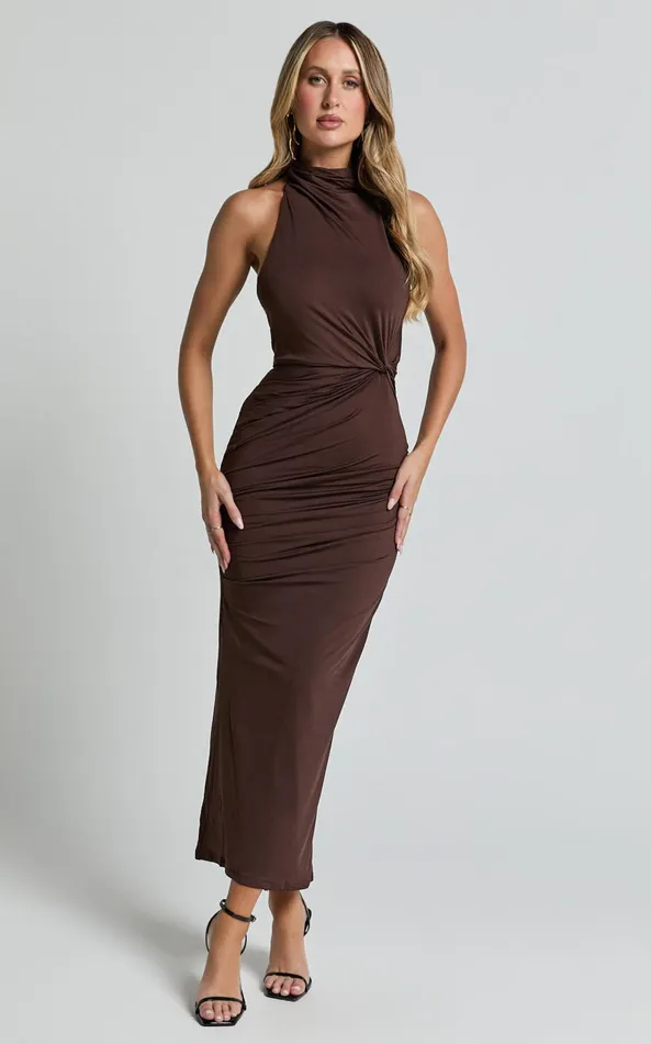 Showpo Olenna Midi Dress 8211 Halter Neck Twist Detail Tie Back Dress In Chocolate Women Dresses Showpo Olenna Midi Dress 8211 Halter Neck Twist Detail Tie Back Dress In Chocolate Women Dresses