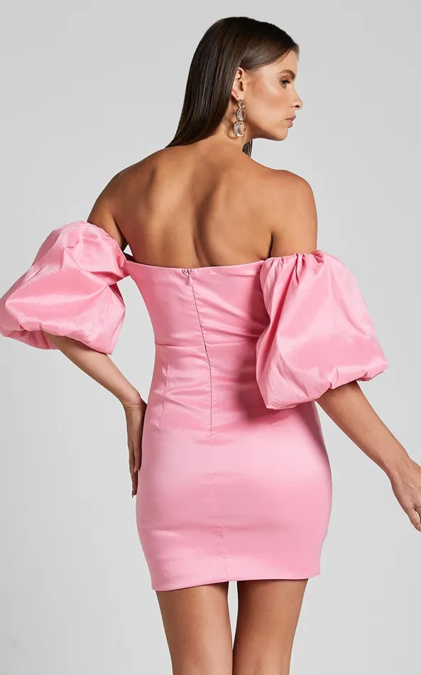 Showpo Olive Mini Dress 8211 Sweetheart Off Shoulder Short Puff Sleeve In Pink Women Dresses