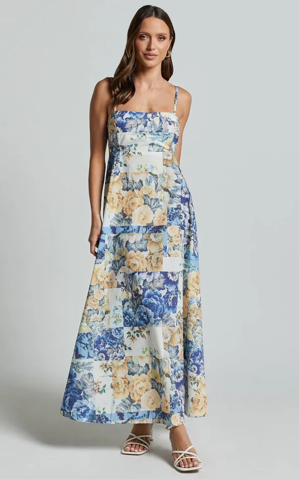 Showpo Olivia Midi Dress 8211 Straight Neck Strappy ALine Dress In Patchwork Floral Women Dresses Showpo Olivia Midi Dress 8211 Straight Neck Strappy ALine Dress In Patchwork Floral Women Dresses